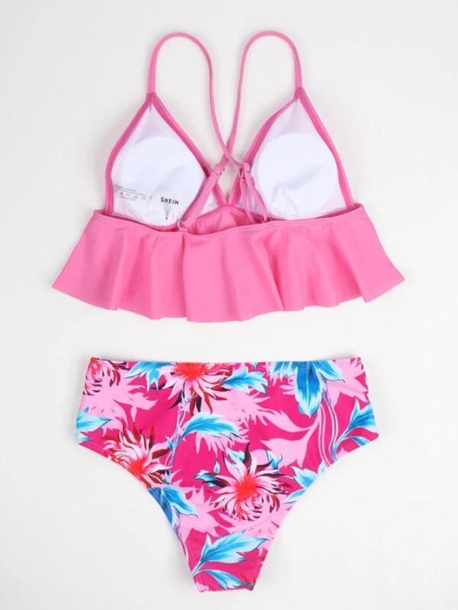Bañador bikini fruncido bajo fruncido floral