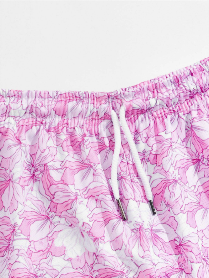 Shorts con Cordón y Estampado Floral
