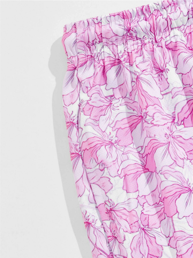 Shorts con Cordón y Estampado Floral