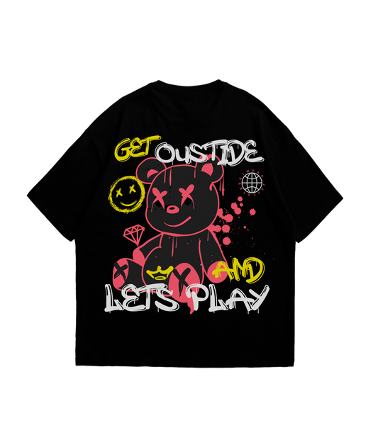 Camiseta Estilo Urbano Oversize con Mensaje 'Get Outside and Let's Play