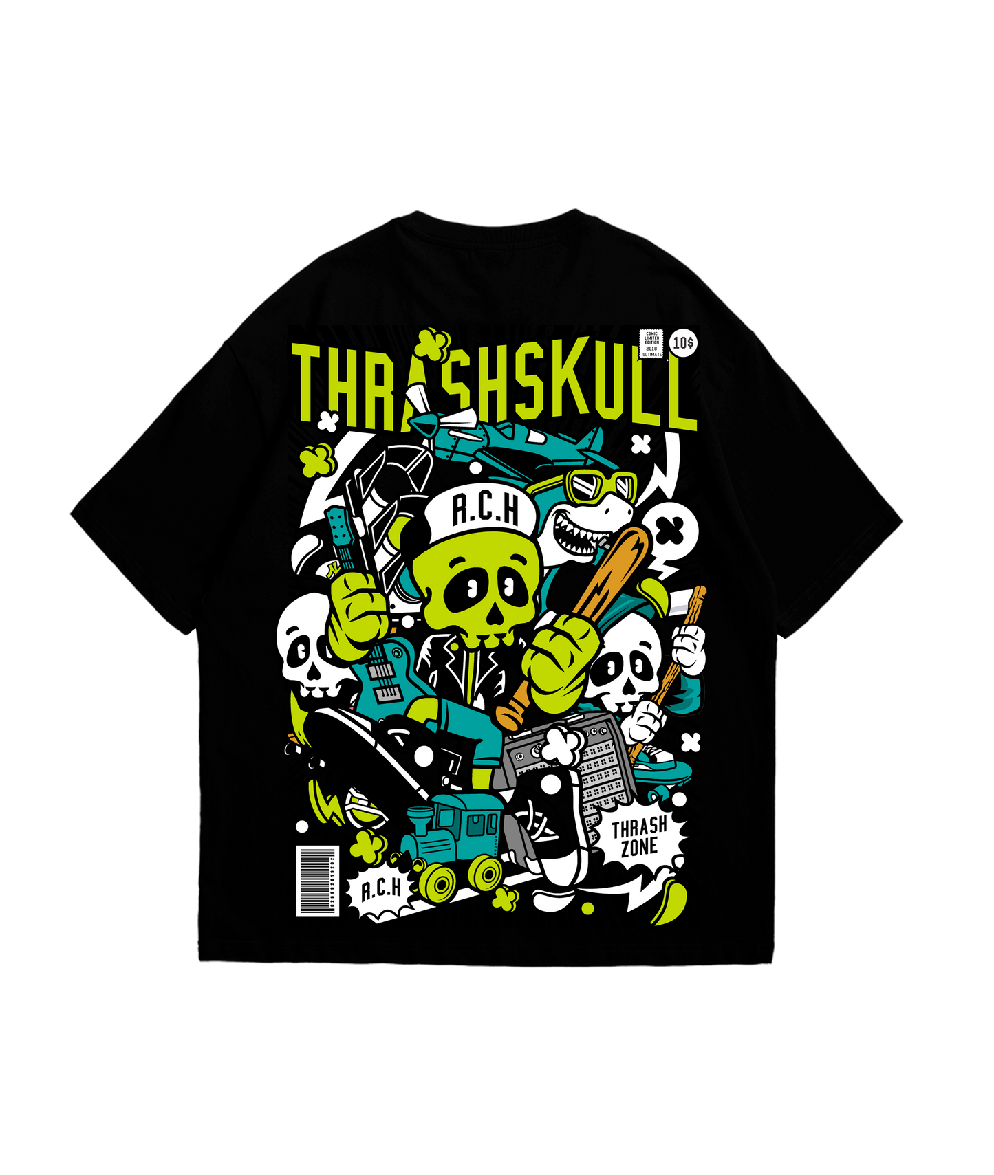 Camiseta Oversize con Estampado Trashskull: Estilo Rebelde y Urbano