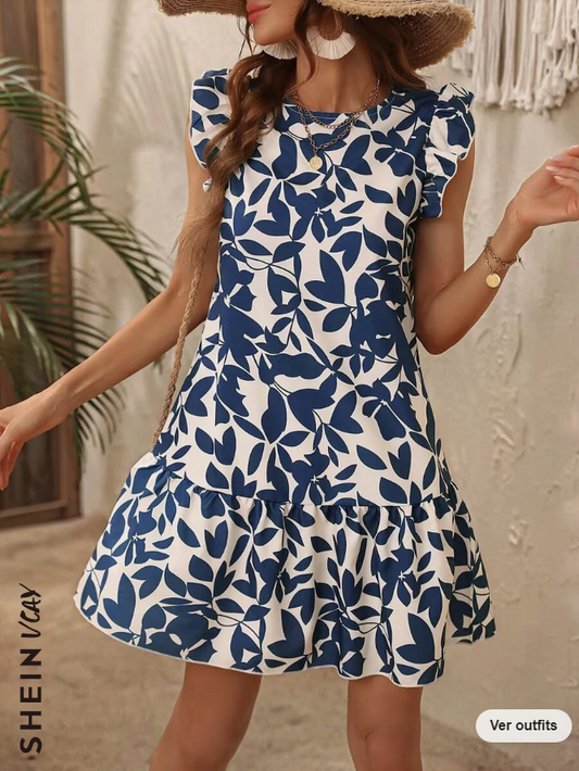 Vestido Smock con Estampado y Ribete Fruncido