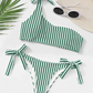 Bañador bikini con un hombro con cordón de rayas