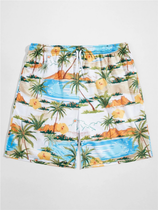 Shorts con estampado tropical con cordón