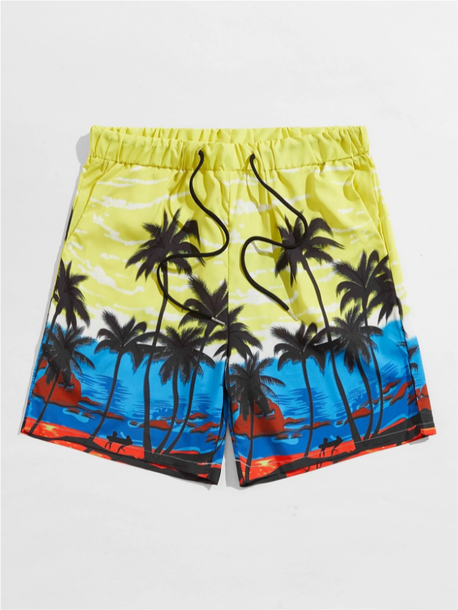 Shorts con estampado de árbol de coco y cordón