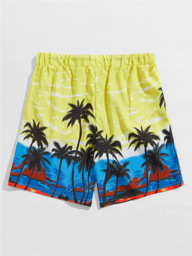 Shorts con estampado de árbol de coco y cordón