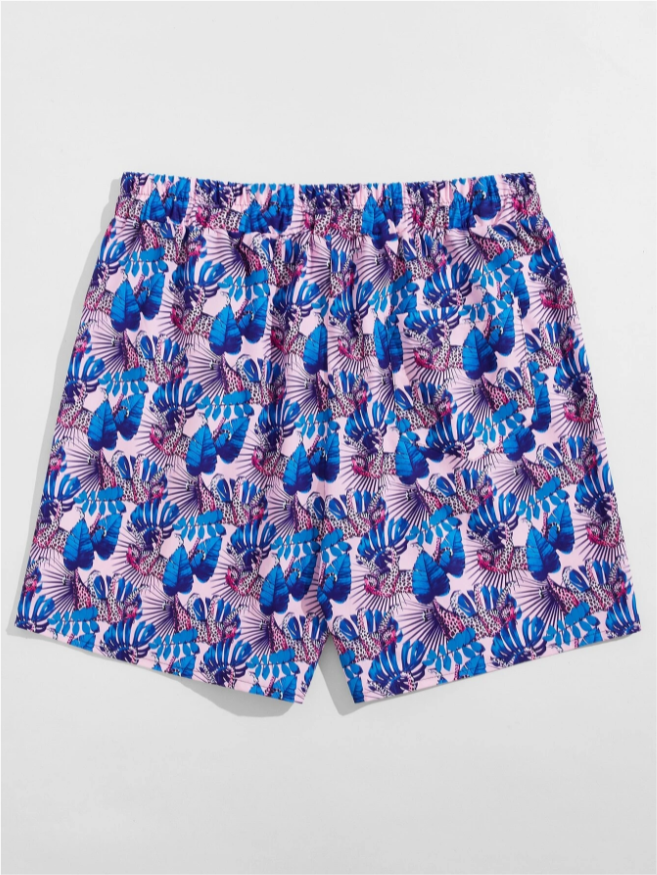 Shorts con cordón y estampado de animales y hojas