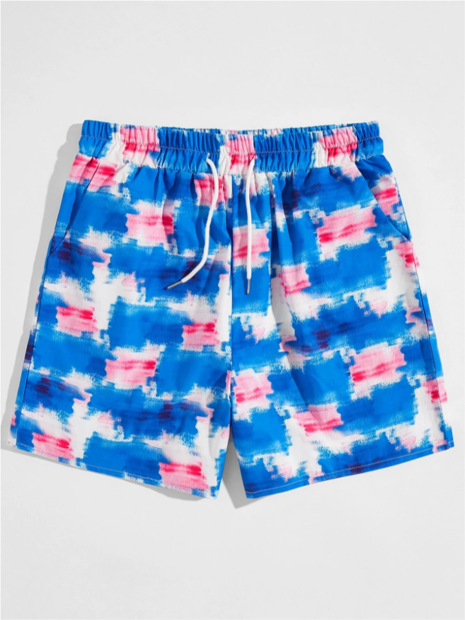 Shorts cortos con cordón y estampado asimétrico