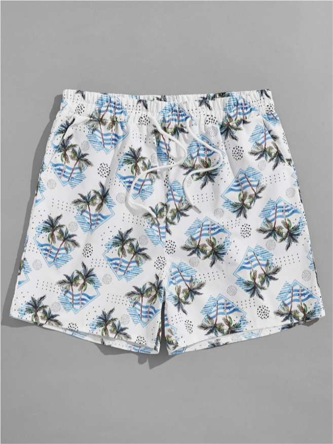 Shorts con estampado de árbol de coco y cordón