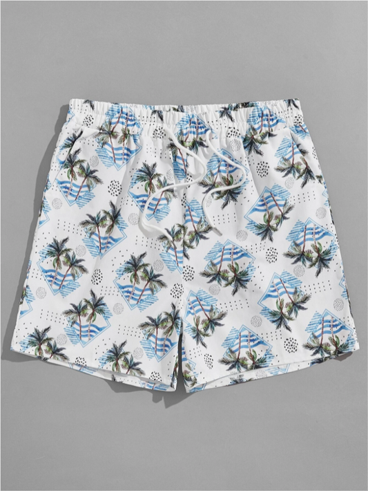 Shorts con estampado de árbol de coco y cordón