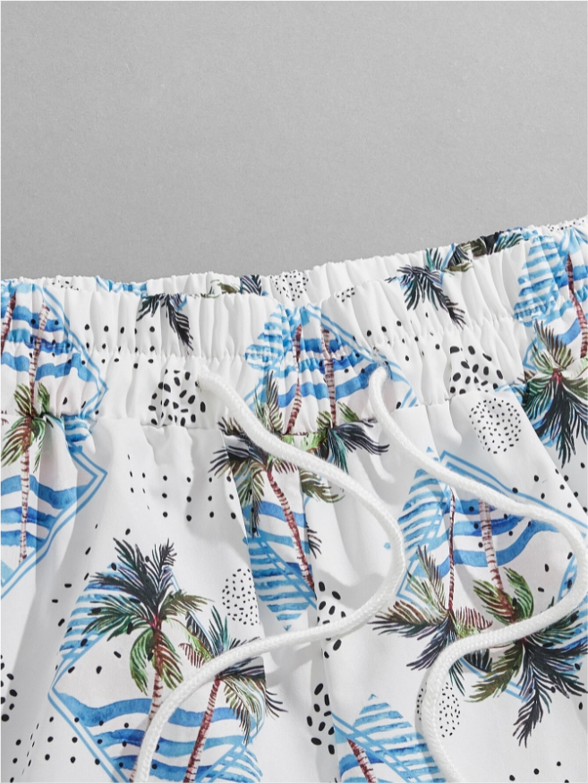 Shorts con estampado de árbol de coco y cordón