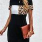 Vestido camiseta panel de leopardo de color combinado