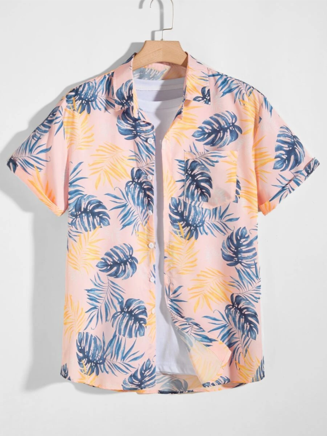 Camisa bajo curvo con estampado tropical