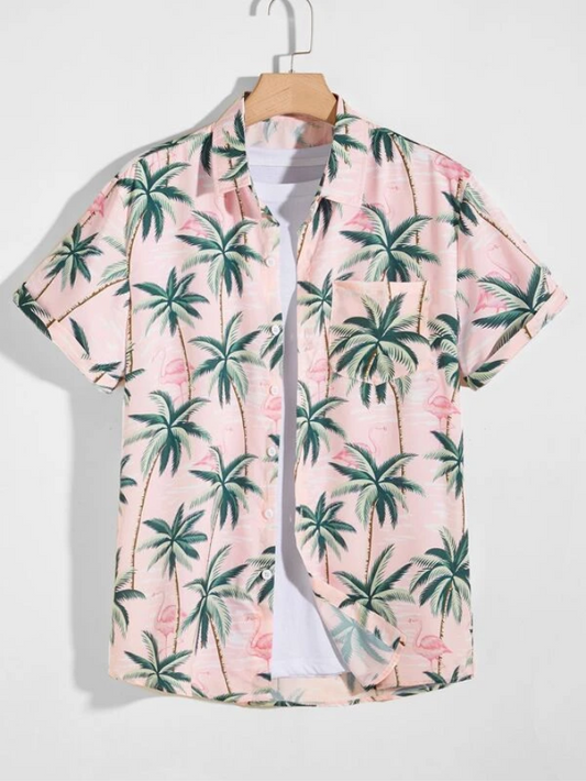 Camisa con estampado de flamenco y árbol