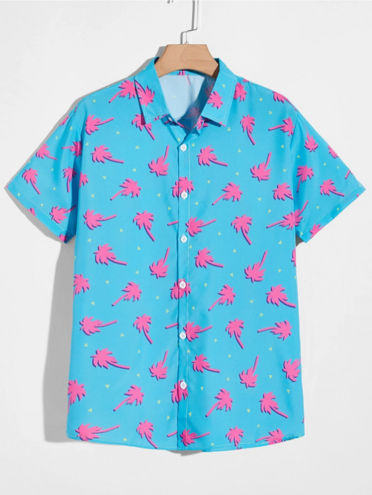 Camisa con Estampado Tropical con Botones