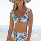 Bañador bikini fruncido con estampado floral con planta