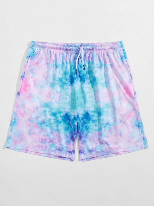 Shorts cortos con cordones y teñido Tie-Dye